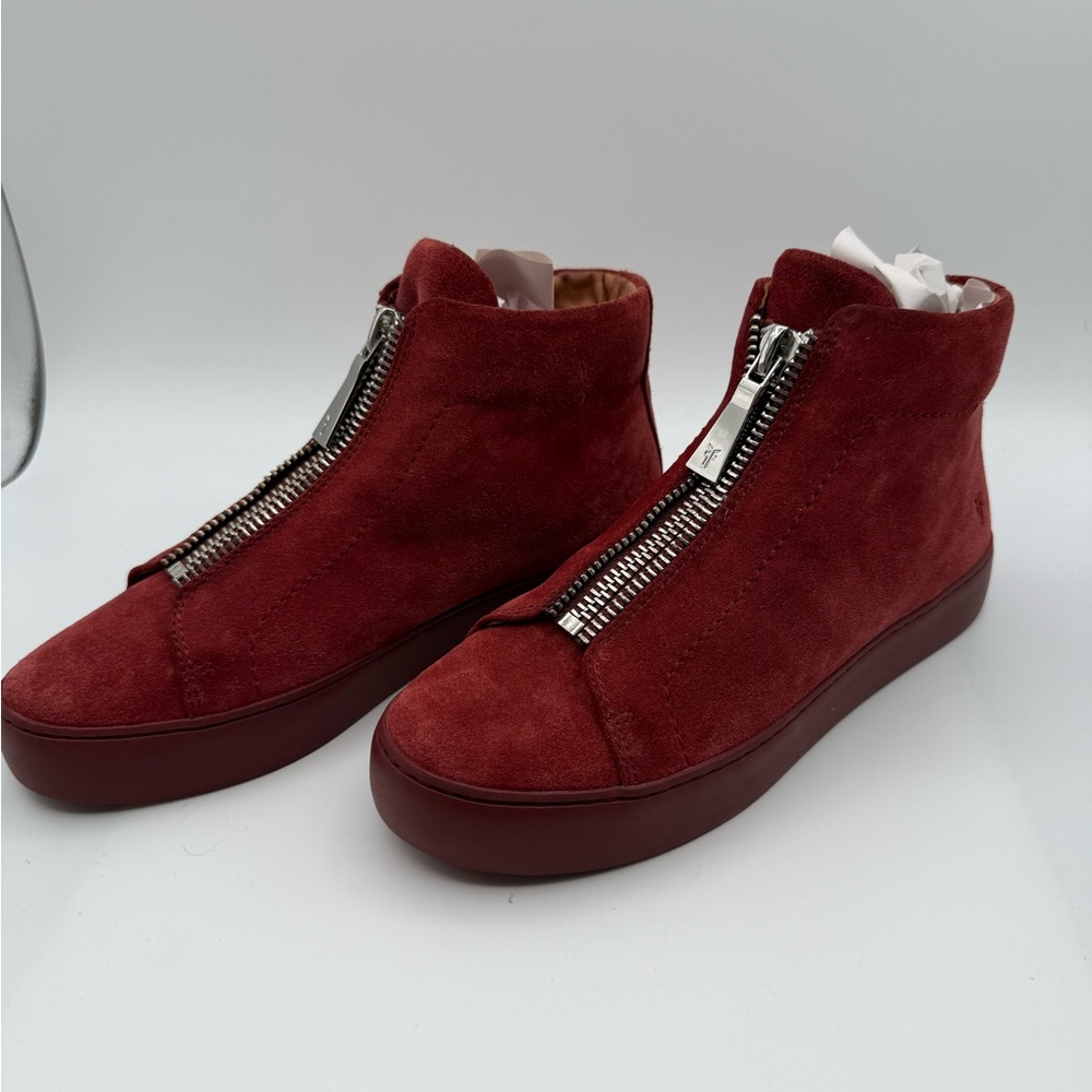 Frye Red Suede Ankle Booties with Zipper